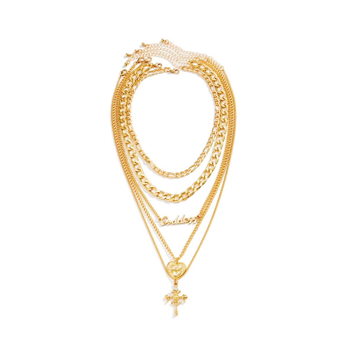 5Pc/Set Vintage Peach Love Heart Cross Jesus Pendant Choker Necklace for Women Multilayer Chain Grunge Jewelry Steampunk Gift