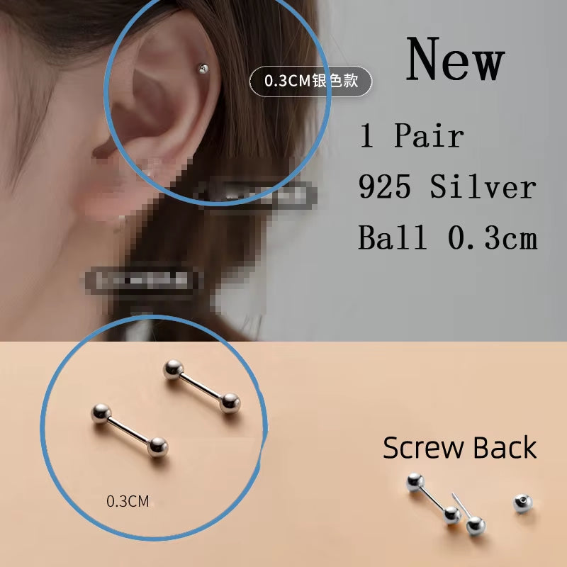 Sterling Silver Stud Earrings Women Two Ball Fine 925 Silver Jewelry Woman Earrings Stud Silver 999 Keep Piercing Nut