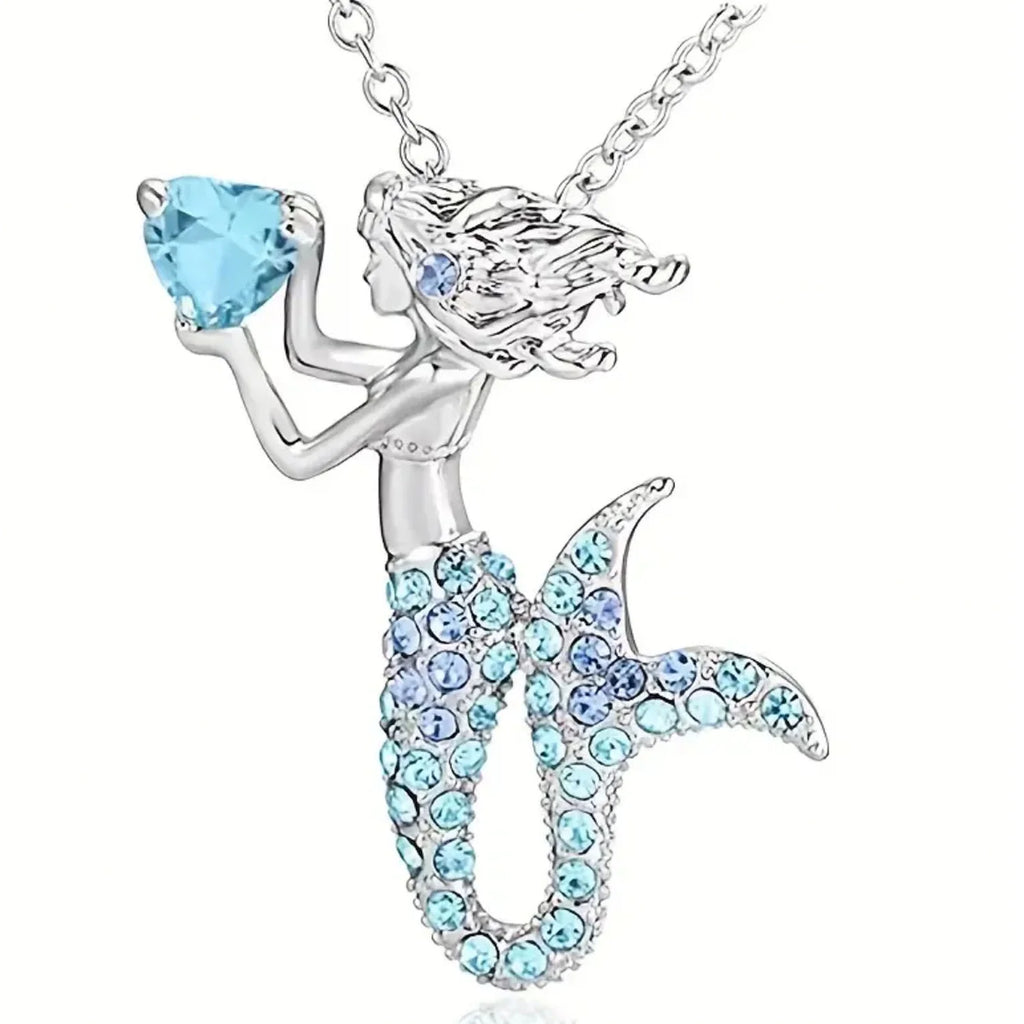 The Little Mermaid Rhinestone Crystal Pendant Necklace Birthday Jewelry Gifts for Women, Mom and Best Friend, Anniversary, Valentines Day and Holiday Gifts