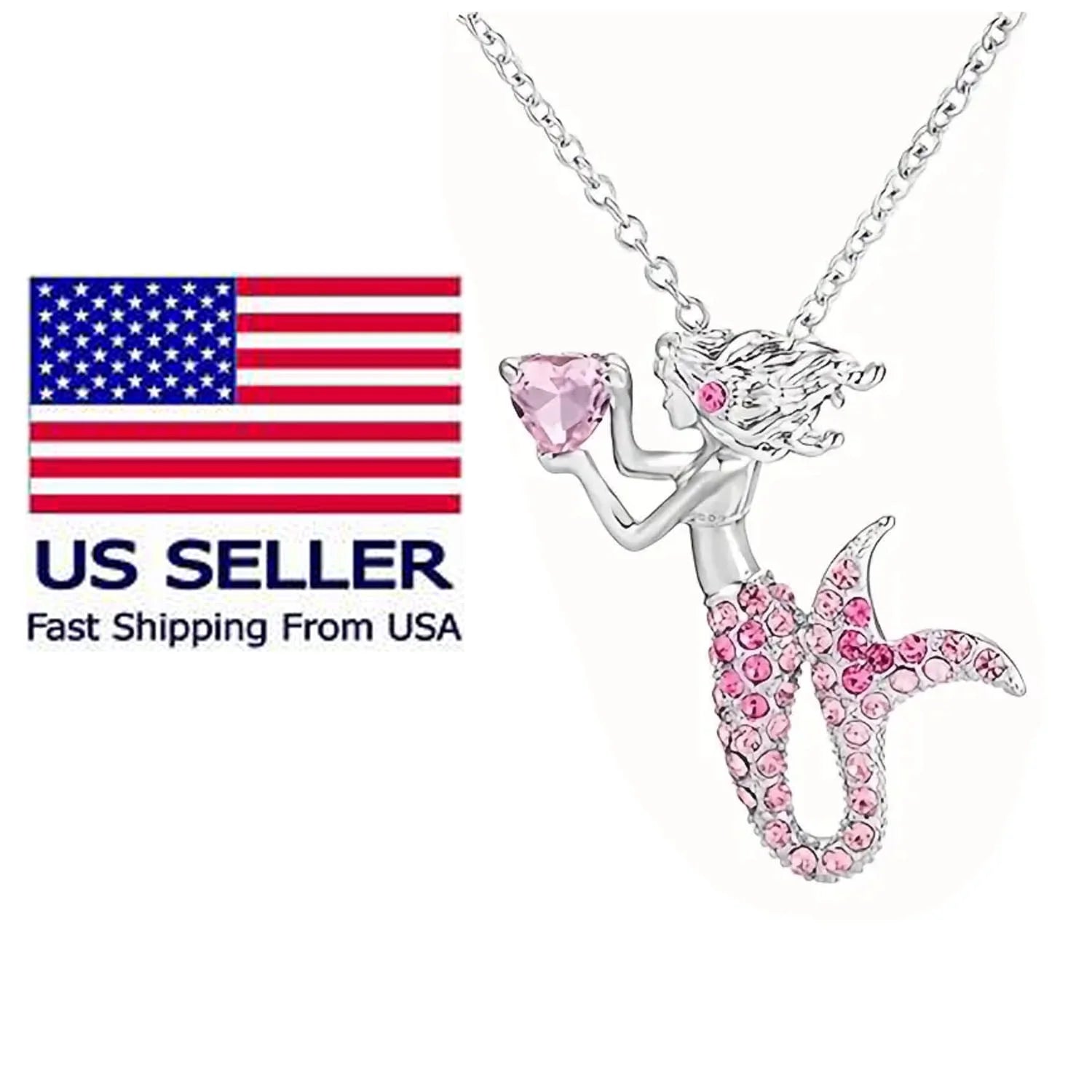 The Little Mermaid Rhinestone Crystal Pendant Necklace Birthday Jewelry Gifts for Women, Mom and Best Friend, Anniversary, Valentines Day and Holiday Gifts