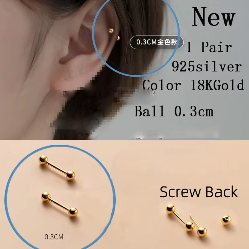 Sterling Silver Stud Earrings Women Two Ball Fine 925 Silver Jewelry Woman Earrings Stud Silver 999 Keep Piercing Nut