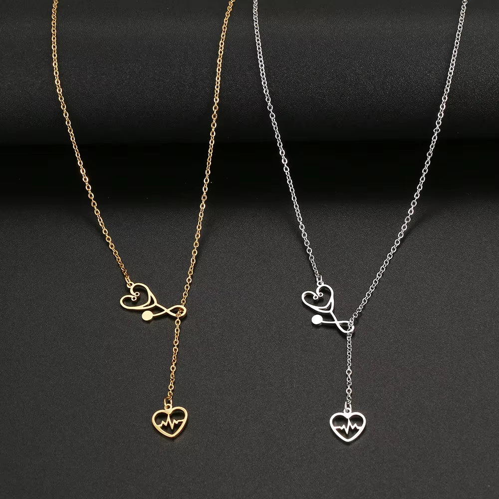Stainless Steel Necklaces Stethoscope Electrocardiogram Pendant Collar Chain Fashion Necklace for Woman Jewelry Party Best Gifts