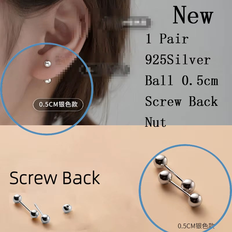 Sterling Silver Stud Earrings Women Two Ball Fine 925 Silver Jewelry Woman Earrings Stud Silver 999 Keep Piercing Nut