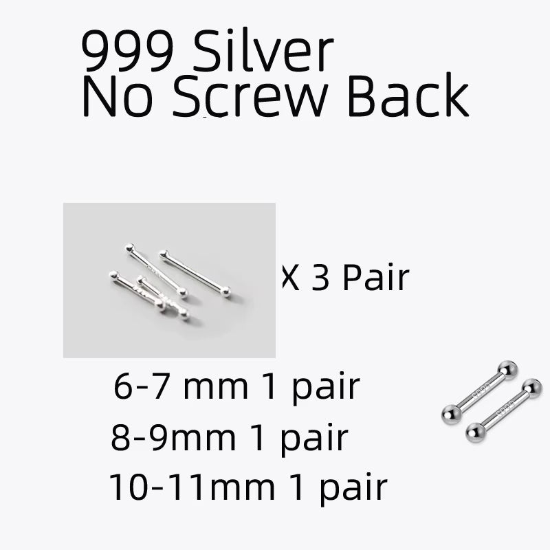 Sterling Silver Stud Earrings Women Two Ball Fine 925 Silver Jewelry Woman Earrings Stud Silver 999 Keep Piercing Nut