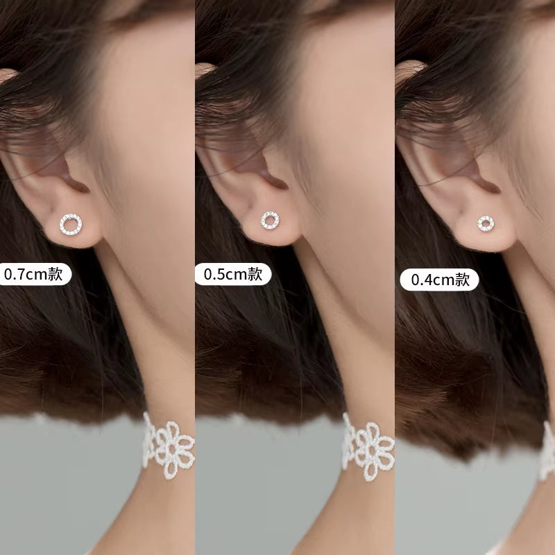 Circle round Minimalist Sterling Silver Stud Earrings Women Fine in 925 Silver Jewelry Woman Earrings Stud Silver 925