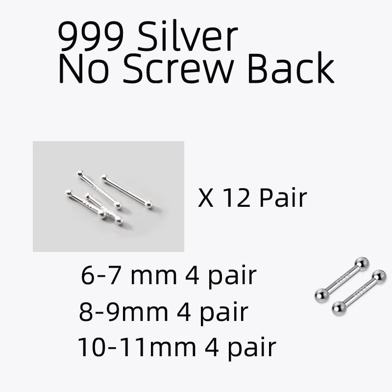 Sterling Silver Stud Earrings Women Two Ball Fine 925 Silver Jewelry Woman Earrings Stud Silver 999 Keep Piercing Nut