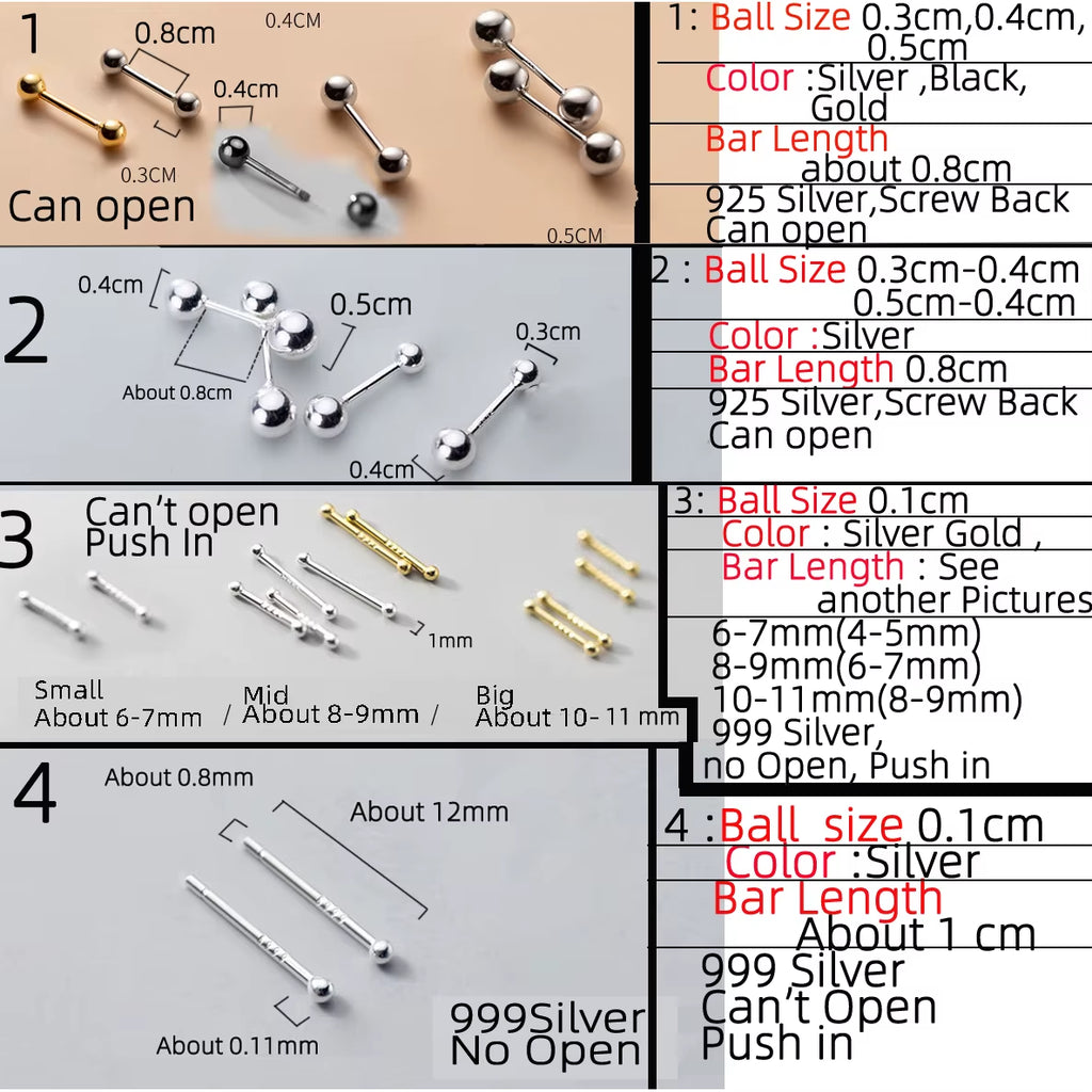 Sterling Silver Stud Earrings Women Two Ball Fine 925 Silver Jewelry Woman Earrings Stud Silver 999 Keep Piercing Nut