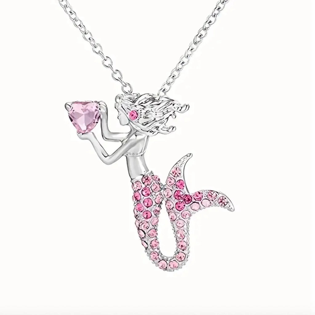 The Little Mermaid Rhinestone Crystal Pendant Necklace Birthday Jewelry Gifts for Women, Mom and Best Friend, Anniversary, Valentines Day and Holiday Gifts