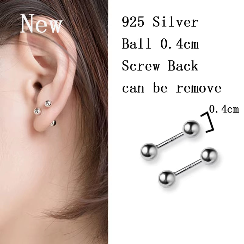Sterling Silver Stud Earrings Women Two Ball Fine 925 Silver Jewelry Woman Earrings Stud Silver 999 Keep Piercing Nut