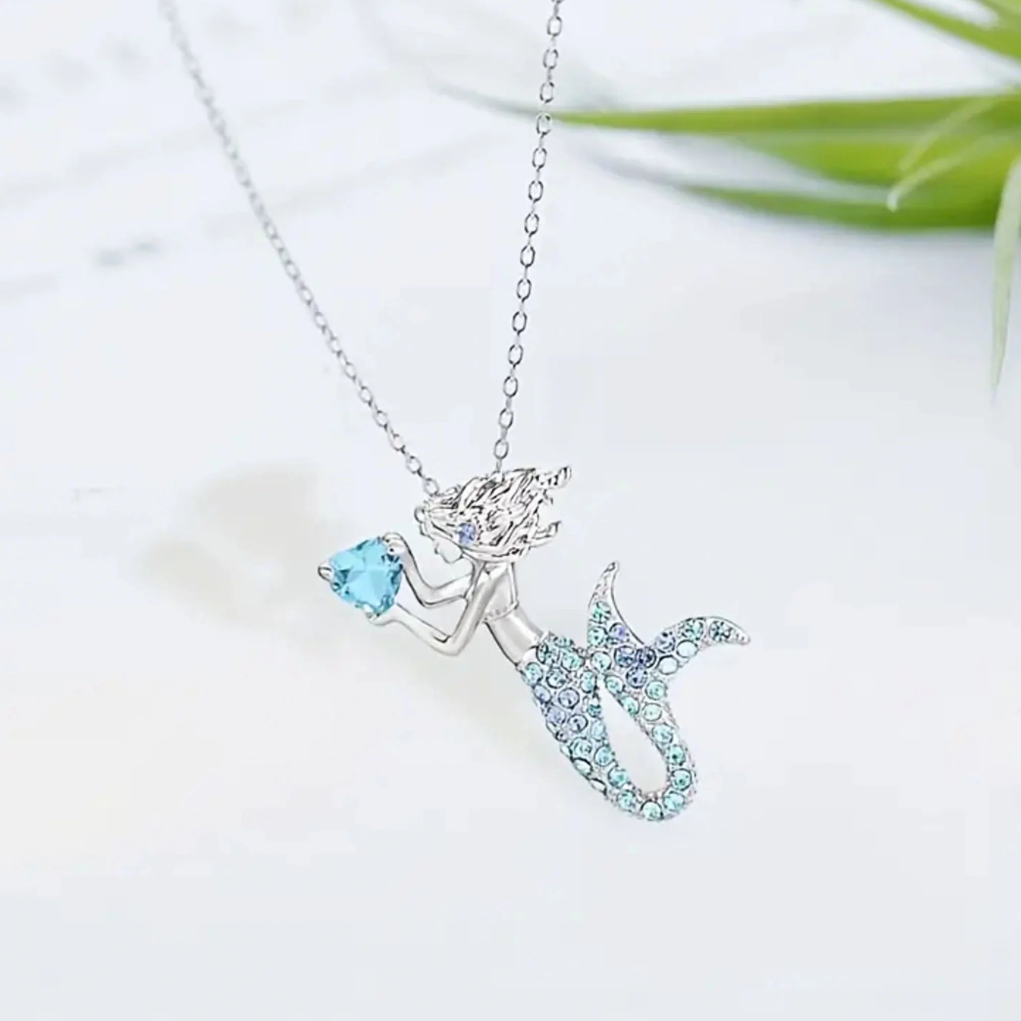 The Little Mermaid Rhinestone Crystal Pendant Necklace Birthday Jewelry Gifts for Women, Mom and Best Friend, Anniversary, Valentines Day and Holiday Gifts