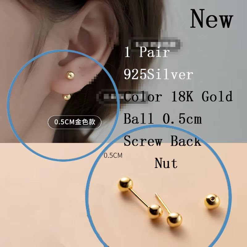 Sterling Silver Stud Earrings Women Two Ball Fine 925 Silver Jewelry Woman Earrings Stud Silver 999 Keep Piercing Nut