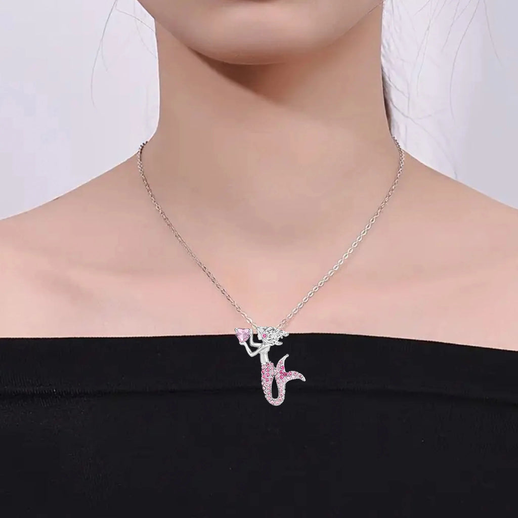The Little Mermaid Rhinestone Crystal Pendant Necklace Birthday Jewelry Gifts for Women, Mom and Best Friend, Anniversary, Valentines Day and Holiday Gifts