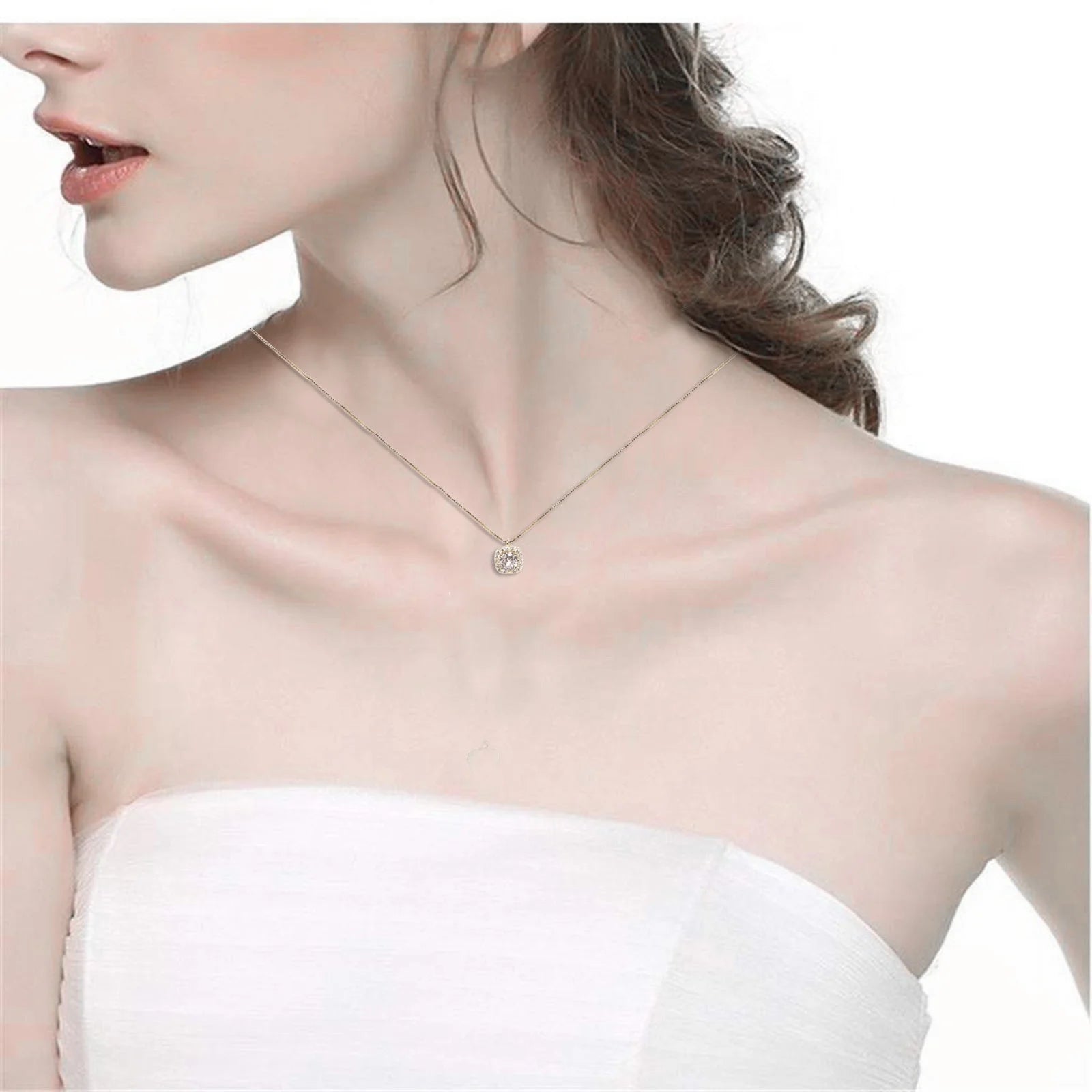 Gold Necklace for Women,Dainty Gold Necklaces 14K Gold Plated Diamond Necklaces Cute Cz Solitaire Choker Necklaces for Women Simple Cubic Zirconia Pendant Necklace Gifts(Silver,One Size)