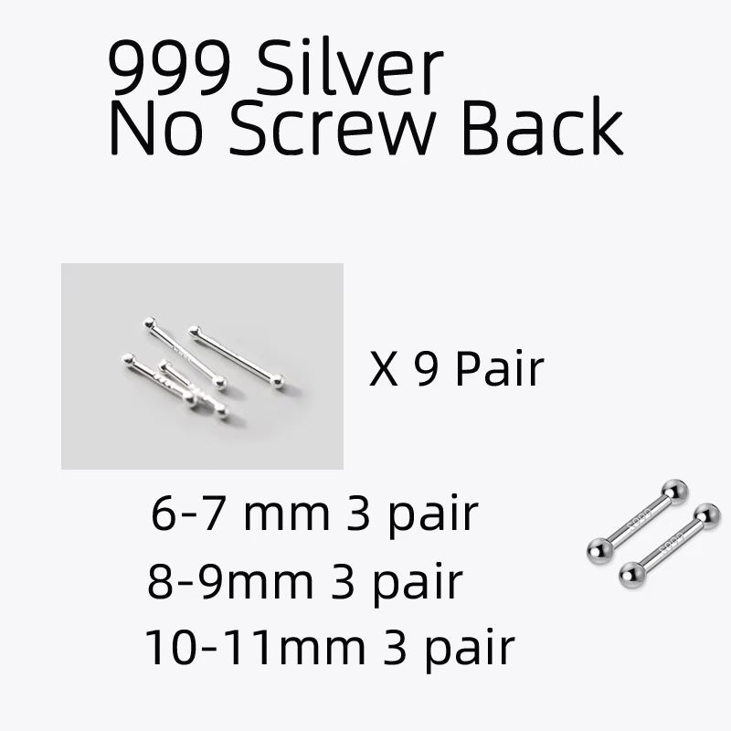 Sterling Silver Stud Earrings Women Two Ball Fine 925 Silver Jewelry Woman Earrings Stud Silver 999 Keep Piercing Nut