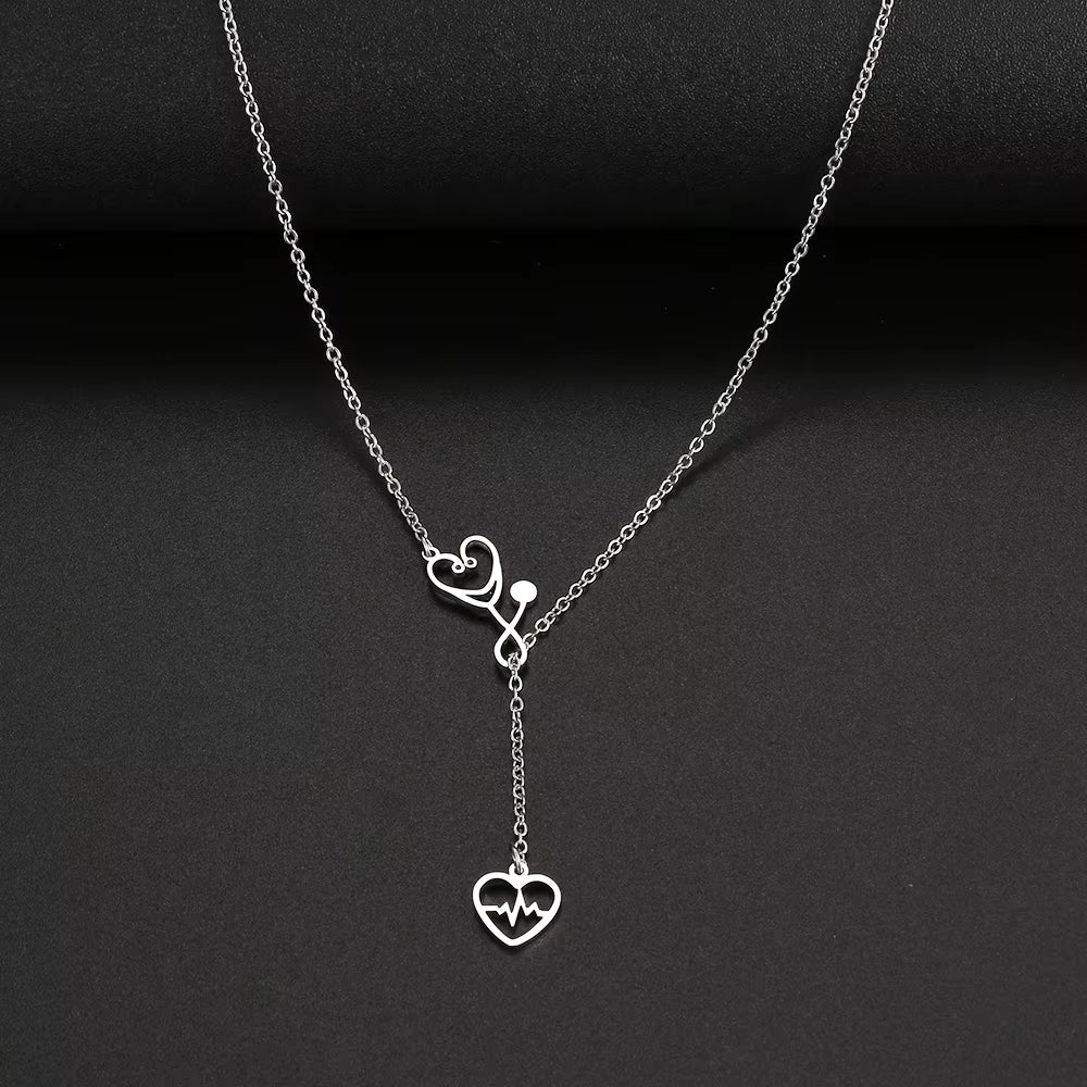 Stainless Steel Necklaces Stethoscope Electrocardiogram Pendant Collar Chain Fashion Necklace for Woman Jewelry Party Best Gifts