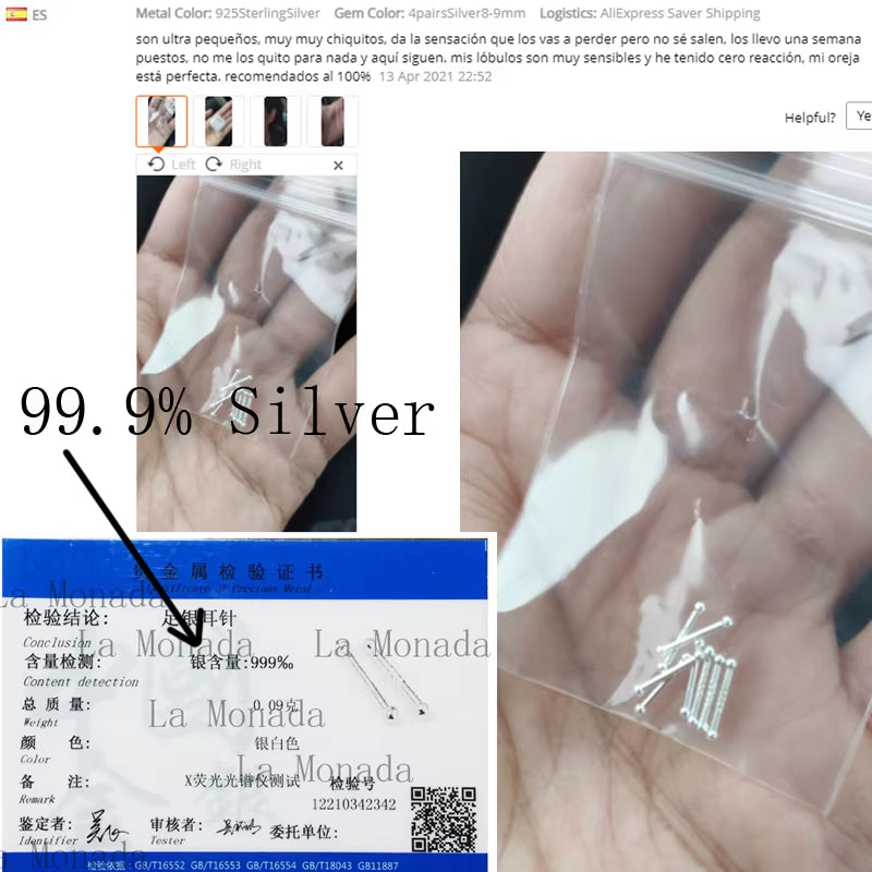 Sterling Silver Stud Earrings Women Two Ball Fine 925 Silver Jewelry Woman Earrings Stud Silver 999 Keep Piercing Nut