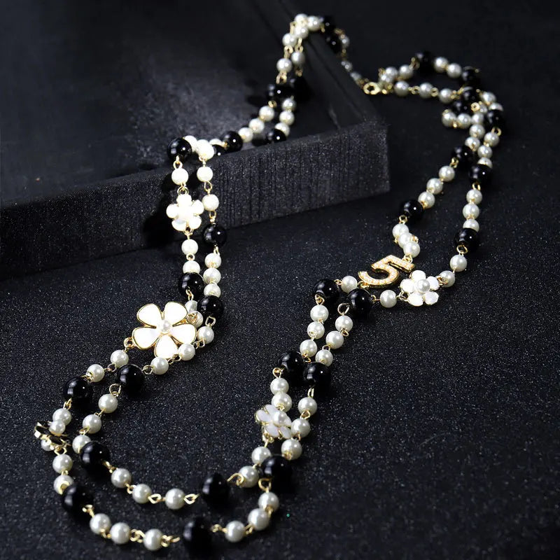 Leather Braid Pearl Number 5 Necklaces for Woman Bowknot Woman Necklace Luxury Brand Jewelry