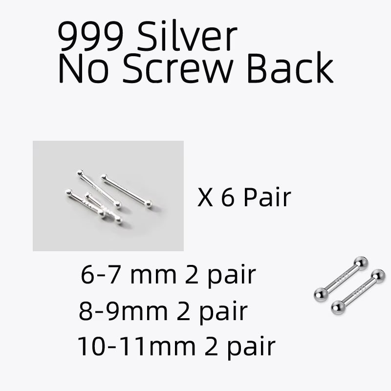 Sterling Silver Stud Earrings Women Two Ball Fine 925 Silver Jewelry Woman Earrings Stud Silver 999 Keep Piercing Nut