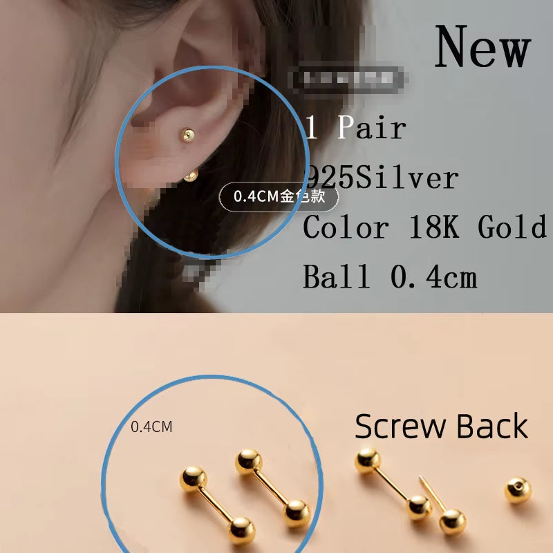Sterling Silver Stud Earrings Women Two Ball Fine 925 Silver Jewelry Woman Earrings Stud Silver 999 Keep Piercing Nut