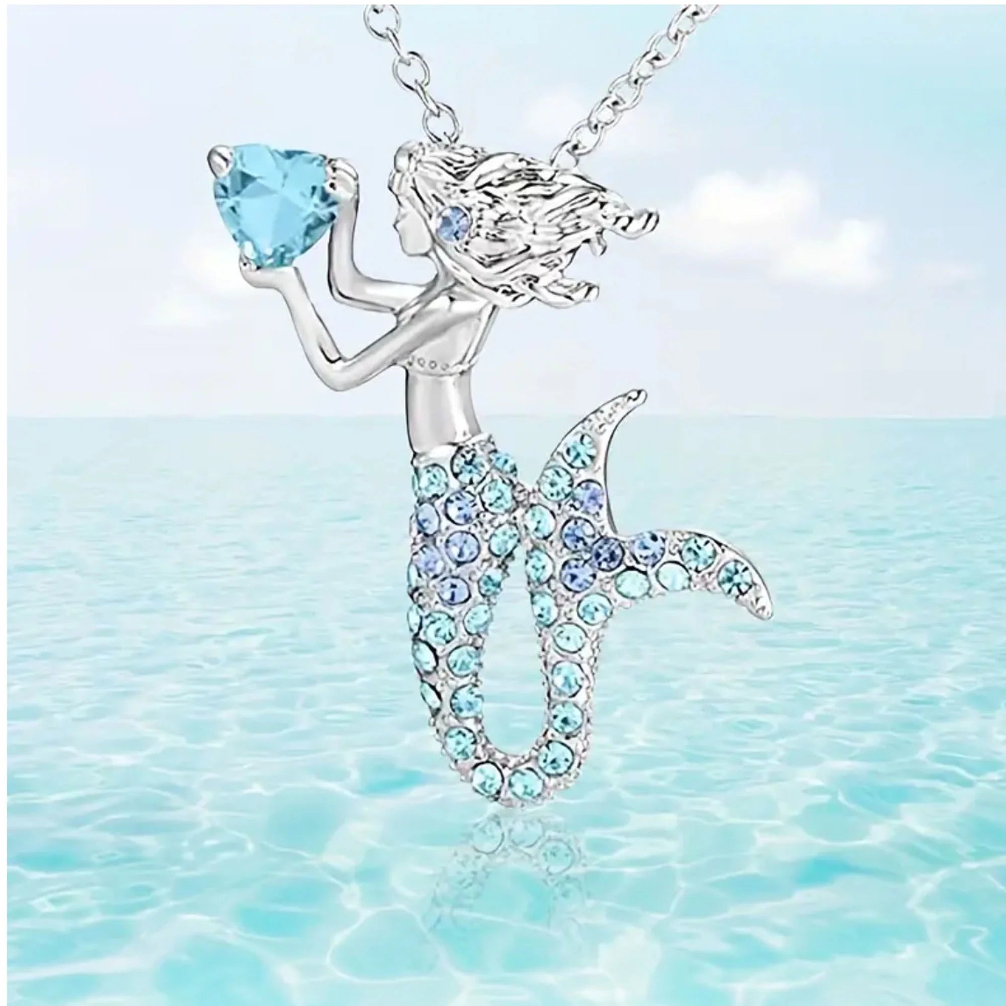 The Little Mermaid Rhinestone Crystal Pendant Necklace Birthday Jewelry Gifts for Women, Mom and Best Friend, Anniversary, Valentines Day and Holiday Gifts