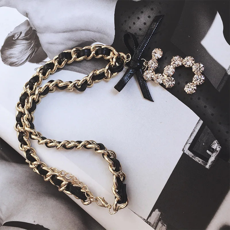 Leather Braid Pearl Number 5 Necklaces for Woman Bowknot Woman Necklace Luxury Brand Jewelry