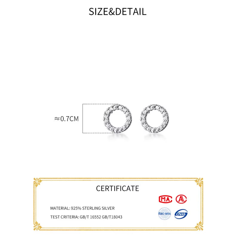 Circle round Minimalist Sterling Silver Stud Earrings Women Fine in 925 Silver Jewelry Woman Earrings Stud Silver 925