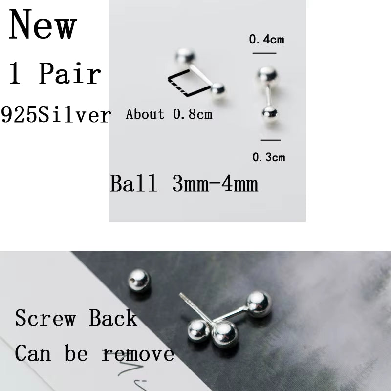 Sterling Silver Stud Earrings Women Two Ball Fine 925 Silver Jewelry Woman Earrings Stud Silver 999 Keep Piercing Nut