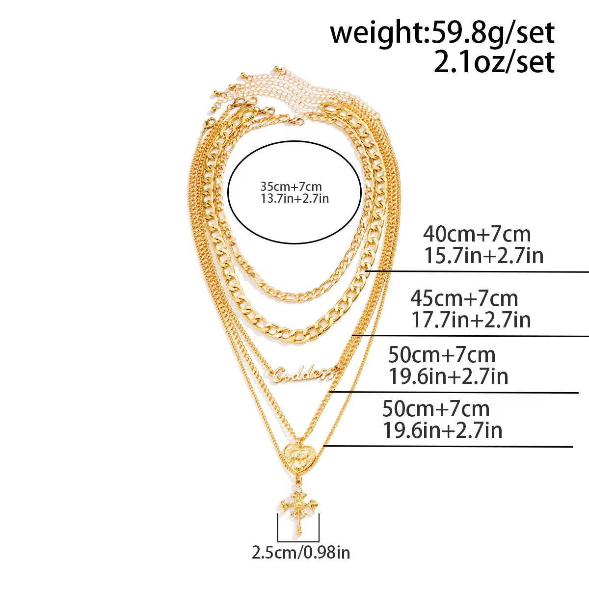 5Pc/Set Vintage Peach Love Heart Cross Jesus Pendant Choker Necklace for Women Multilayer Chain Grunge Jewelry Steampunk Gift