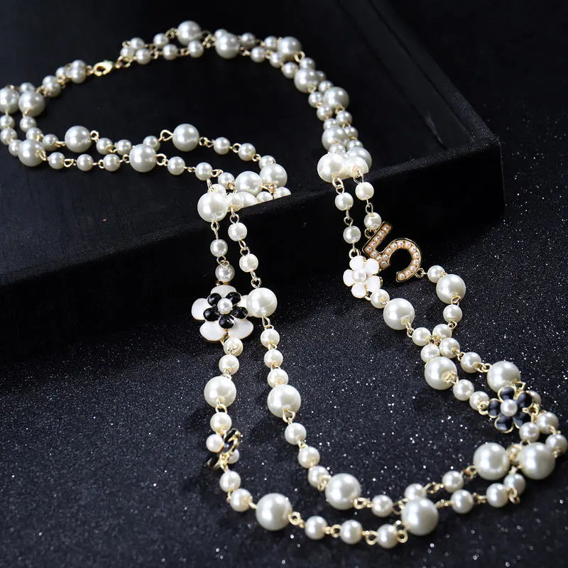 Leather Braid Pearl Number 5 Necklaces for Woman Bowknot Woman Necklace Luxury Brand Jewelry